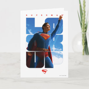 Superman schaut Pose nach oben Karte