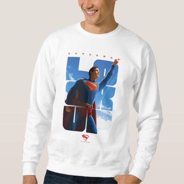 Superman schaut Pose nach oben Sweatshirt (Vorderseite)