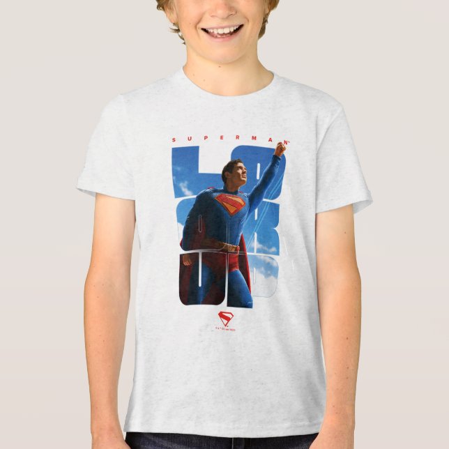 Superman schaut Pose nach oben Tri-Blend Shirt (Vorderseite)