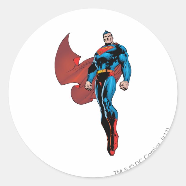 Superman Stands Tall Runder Aufkleber (Vorderseite)