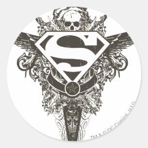 Superman Stilvoll  Sterne - und Skull - Weißes Lo Runder Aufkleber