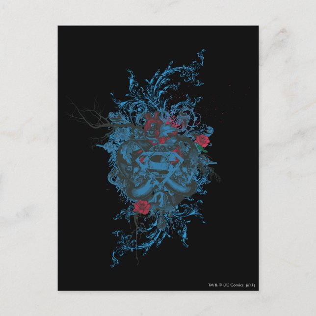 Superman Stylized | Blue Heart Red Logo Postkarte (Vorderseite)