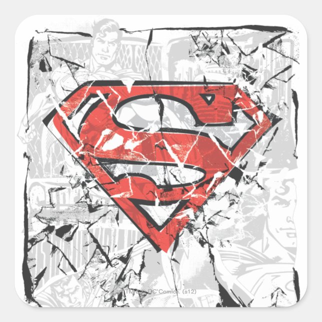 Superman Stylized | Crumpled Comic Logo Quadratischer Aufkleber (Vorderseite)