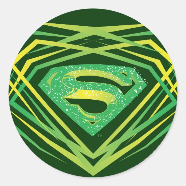 Superman Stylized | Grünes Dekorlogo Runder Aufkleber (Vorderseite)