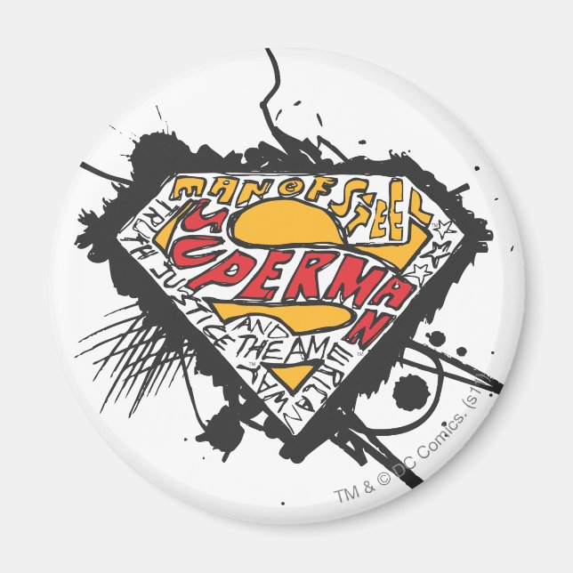 Superman Stylized | Logo mit Buchstaben und Logo Magnet (Vorne)