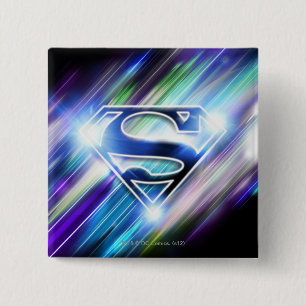 Superman Stylized Shiny Blue Burst Logo Button