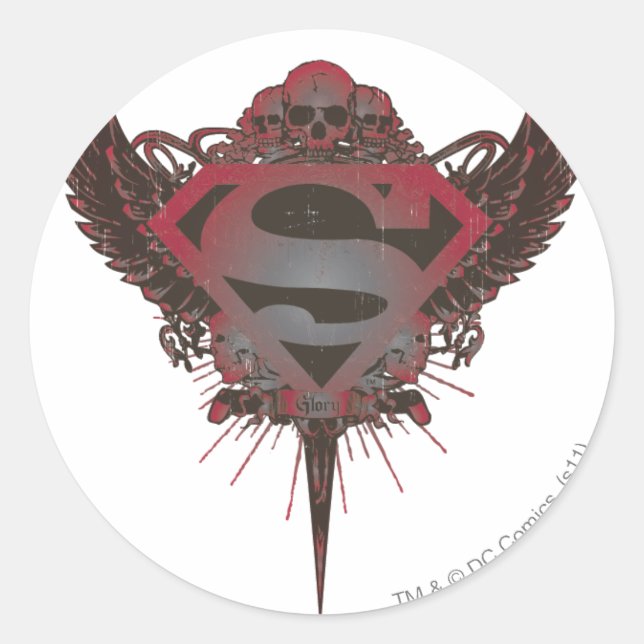 Superman Stylized | Skull and Wings Logo Runder Aufkleber (Vorderseite)