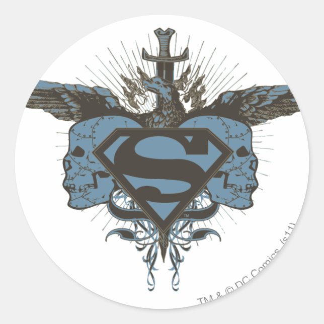 Superman Stylized | Skulls - Blaues Logo Runder Aufkleber (Vorderseite)