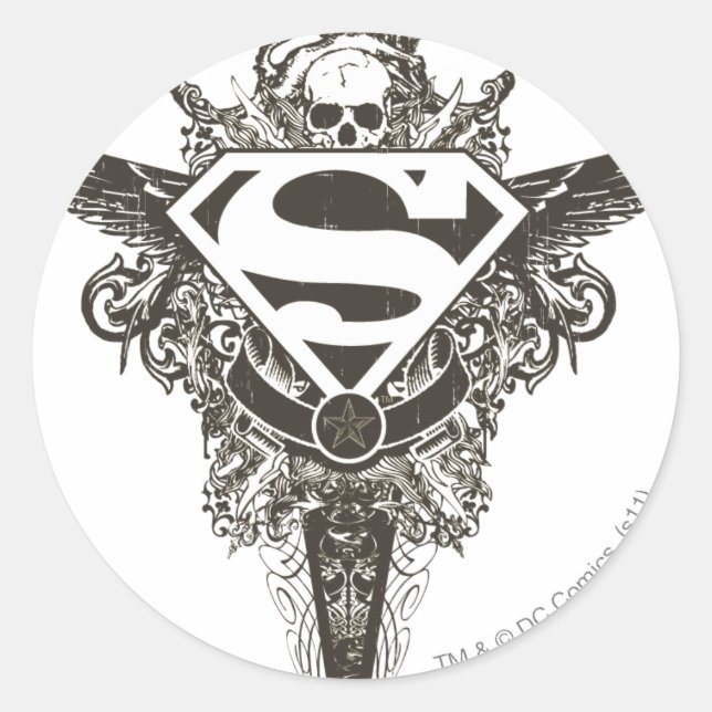 Superman Stylized | Stern und Schwarzweißlogo Runder Aufkleber (Vorderseite)