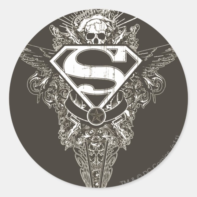Superman Stylized | Stern- und Skull-Logo Runder Aufkleber (Vorderseite)
