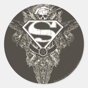 Superman Stylized   Stern- und Skull-Logo Runder Aufkleber