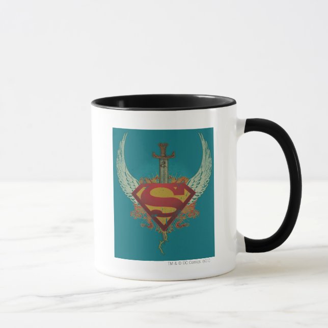 Superman Stylized | Wings Aquamarin Background Log Tasse (Rechts)