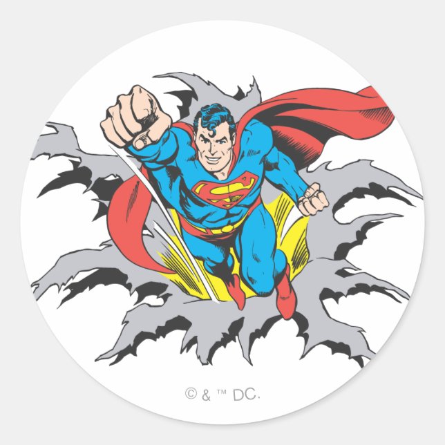Superman Tears Thru Runder Aufkleber (Vorderseite)