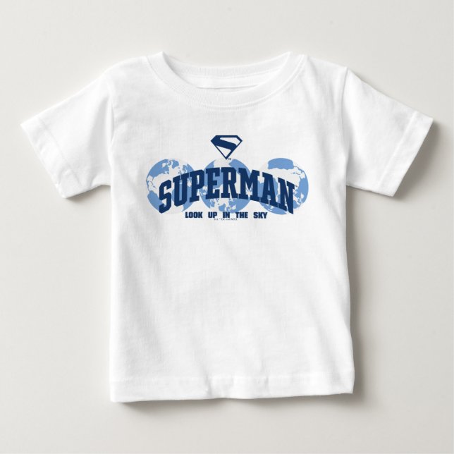 Superman über den Globus Baby T-shirt (Vorderseite)