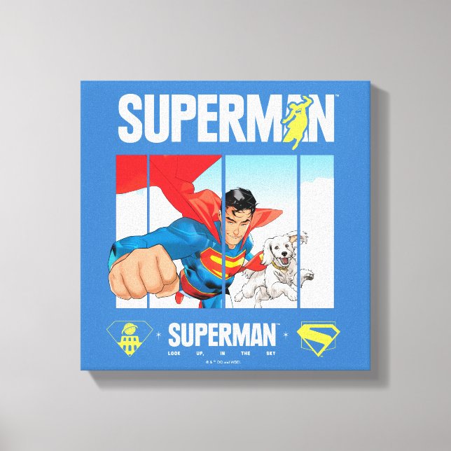 Superman und Krypto fliegen Leinwanddruck (Vorderseite)