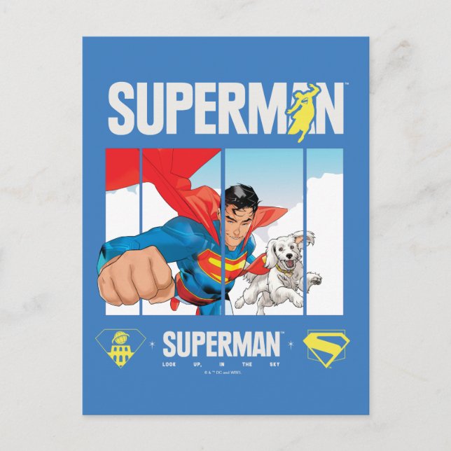 Superman und Krypto fliegen Postkarte (Vorderseite)