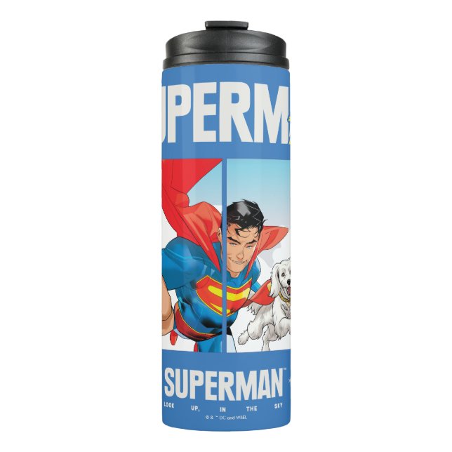 Superman und Krypto fliegen Thermosbecher (Vorderseite)