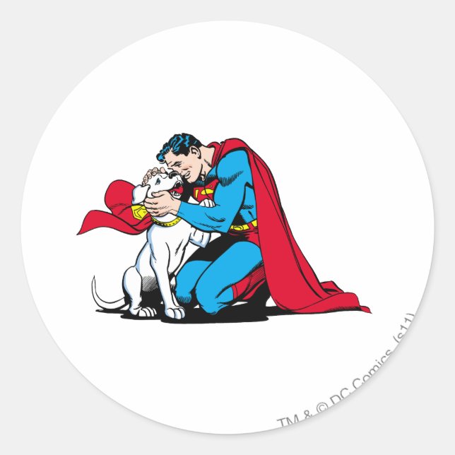 Superman und Krypto Runder Aufkleber (Vorderseite)