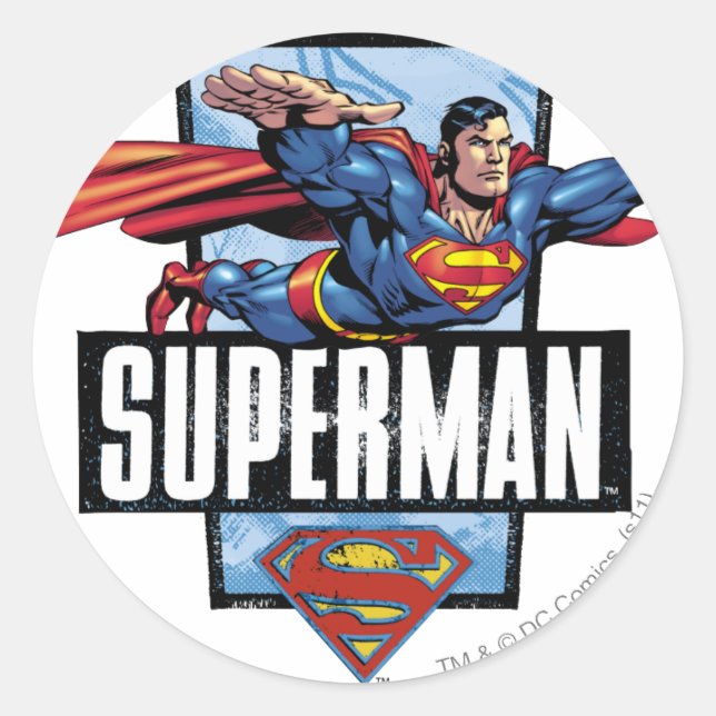 Superman und Logo Borded Runder Aufkleber (Vorderseite)