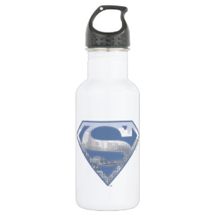 Supermann S-Schild   hellblaues Stadt-Logo Edelstahlflasche