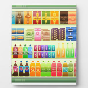 Supermarkt-Regalprodukte Snacks Fotoplatte