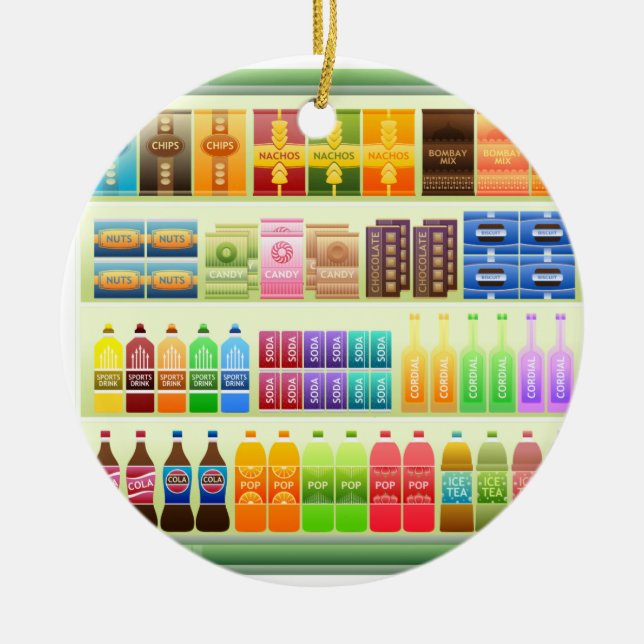 Supermarkt-Regalprodukte Snacks Keramik Ornament (Vorne)