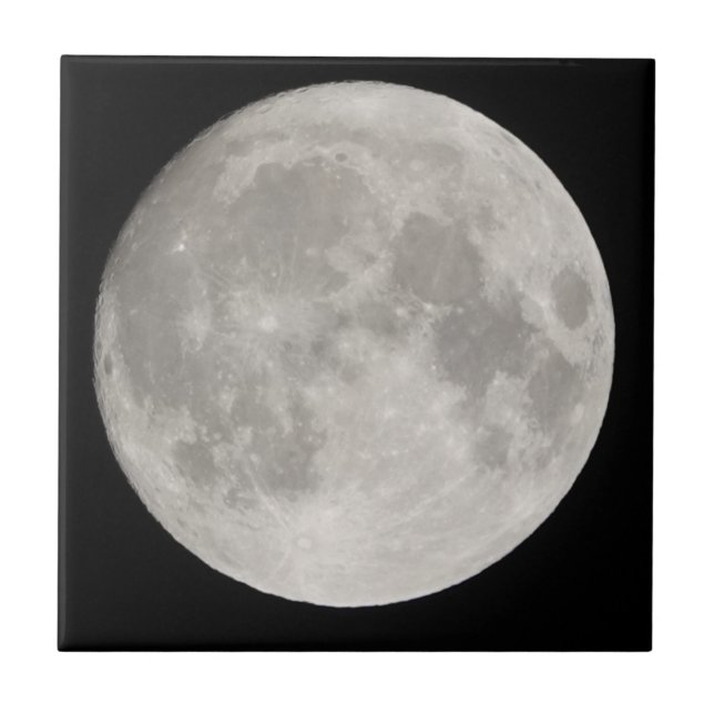 Supermond am schwarzen Himmel Fliese (Vorderseite)