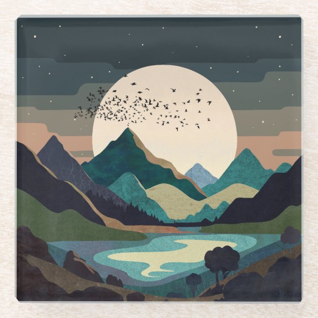 Supermond am See Glasuntersetzer (Vorderseite)