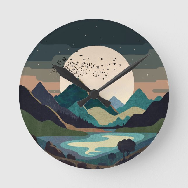 Supermond am See Runde Wanduhr (Vorderseite)