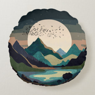 Supermond am See Rundes Kissen