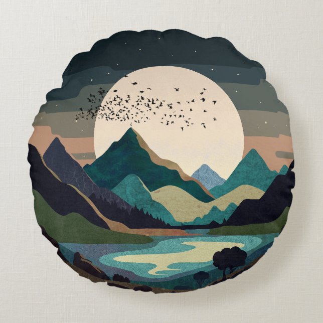 Supermond am See Rundes Kissen (Vorderseite)