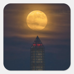 Supermoon über Washington Monument Quadratischer Aufkleber