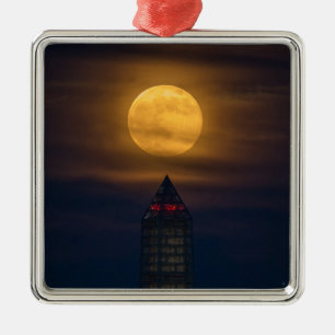 Supermoon über Washington Monument Silbernes Ornament