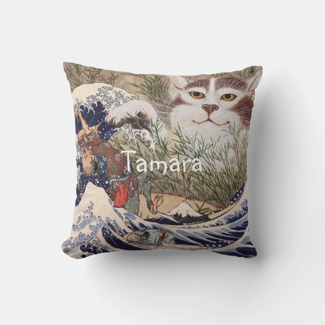 Supernatural Cat at the Great Wave Kissen (Vorderseite)