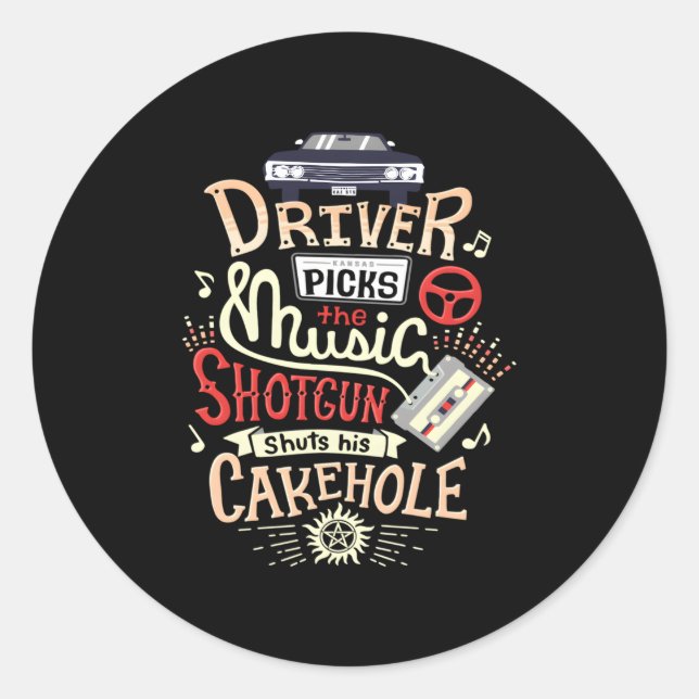 Supernatural Driver wählt die Musik aus Runder Aufkleber (Vorderseite)