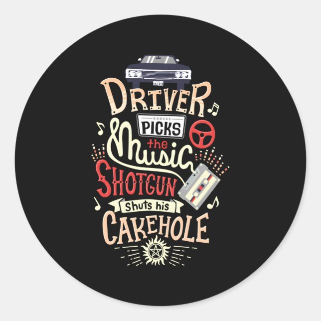 Supernatural Driver wählt die Musik aus Runder Aufkleber (Vorderseite)