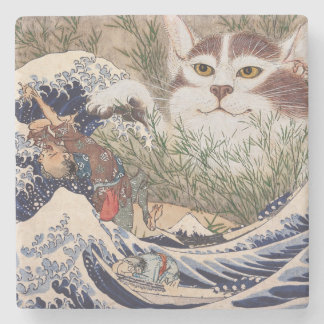 Supernatürliche Katze in der Großen Welle Steinuntersetzer