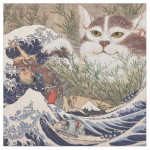 Supernatürliche Katze in der Großen Welle Stoff