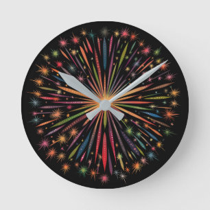 Supernova - Regenbogenstars Galaxy Black Retro Boh Runde Wanduhr