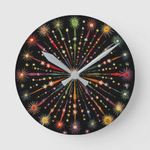Supernova - Regenbogensterne Galaxie Schwarz Retro Runde Wanduhr