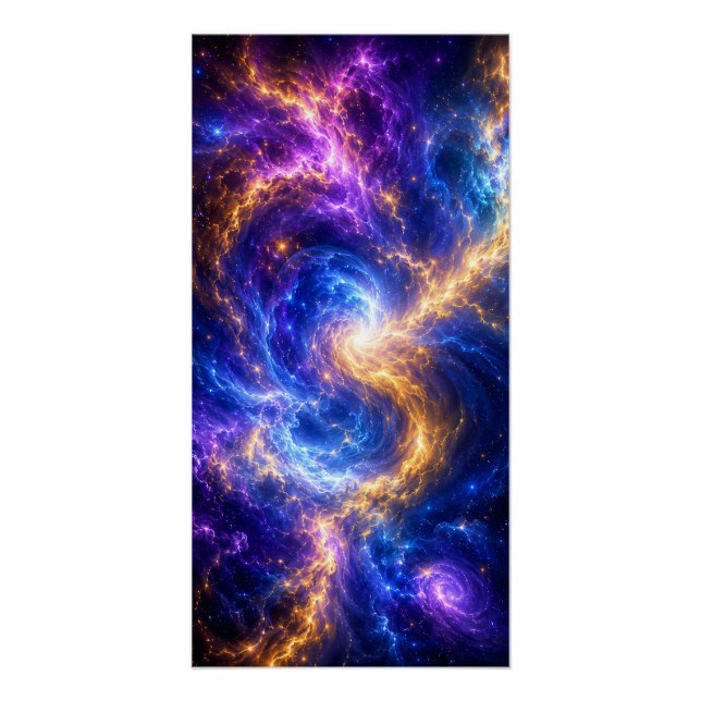 Supernova-Vortex: Gold- und Blaue Weltraum-Kunst  Poster (Vorderseite)