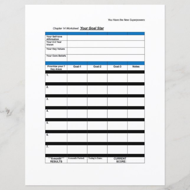 Superpower-Arbeitsblatt: Goal Star (Rückseite)