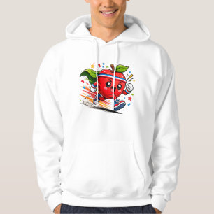 Superroter Apfel Lauf Cartoon Fitness-Maskottchen Hoodie