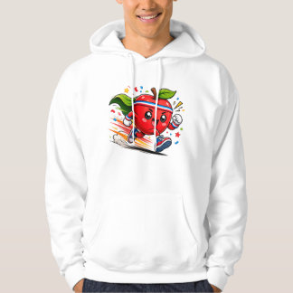 Superroter Apfel Lauf Cartoon Fitness-Maskottchen Hoodie