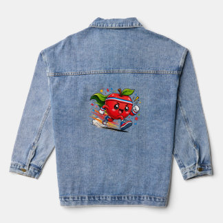 Superroter Apfel Lauf Cartoon Fitness-Maskottchen Jeansjacke
