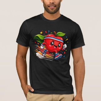 Superroter Apfel Lauf Cartoon Fitness-Maskottchen T-Shirt