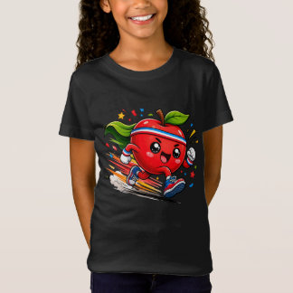 Superroter Apfel Lauf Cartoon Fitness-Maskottchen T-Shirt