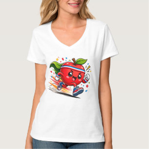 Superroter Apfel Lauf Cartoon Fitness-Maskottchen T-Shirt