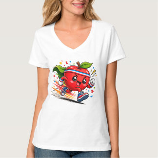 Superroter Apfel Lauf Cartoon Fitness-Maskottchen T-Shirt