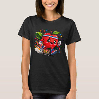 Superroter Apfel Lauf Cartoon Fitness-Maskottchen T-Shirt